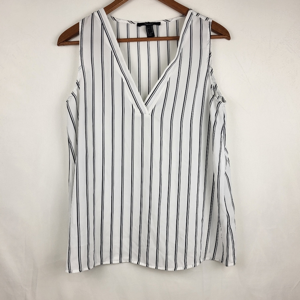 Nautical Striped V-Neck Sleeveless Top Women's Size M